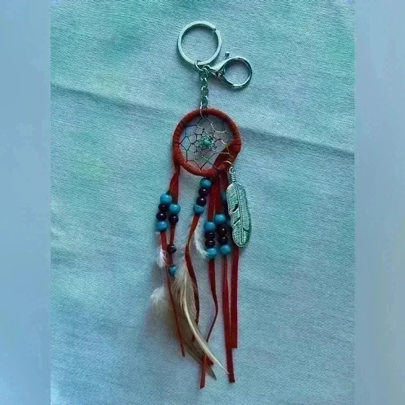 Like New  Orange Blue Dreamcatcher Feather Beads Keychain Accessory Clip On - Picture 8 of 8